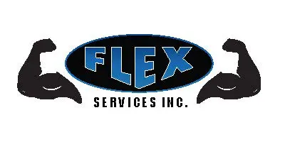 A black and blue logo for flex services inc.